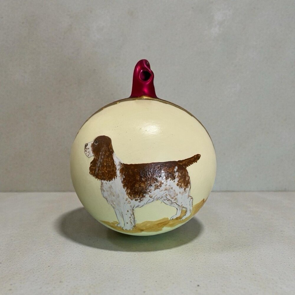 Hand Painted Springer Spaniel Dog Glass Christmas Ornament-Dog Red Ivory & Gold